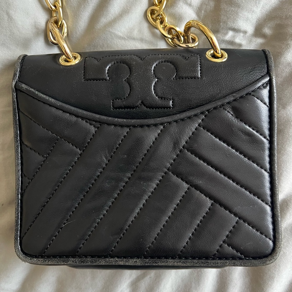 Tory Burch Black Quilted Crossbody with Gold Chain